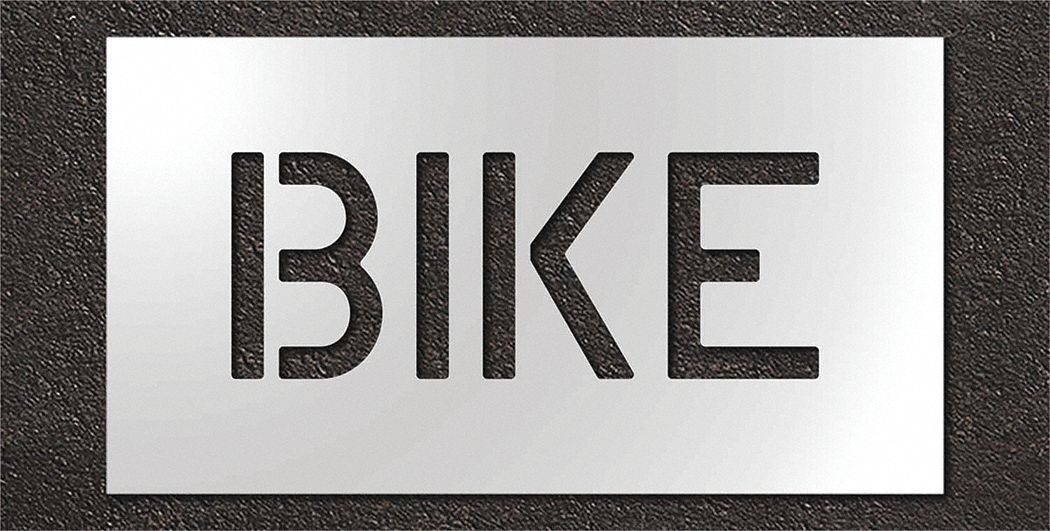 Individual Stencil: Bike, 0.125 in Thick, 12 in Overall Ht, 22 in Overall Wd, Highway Gothic