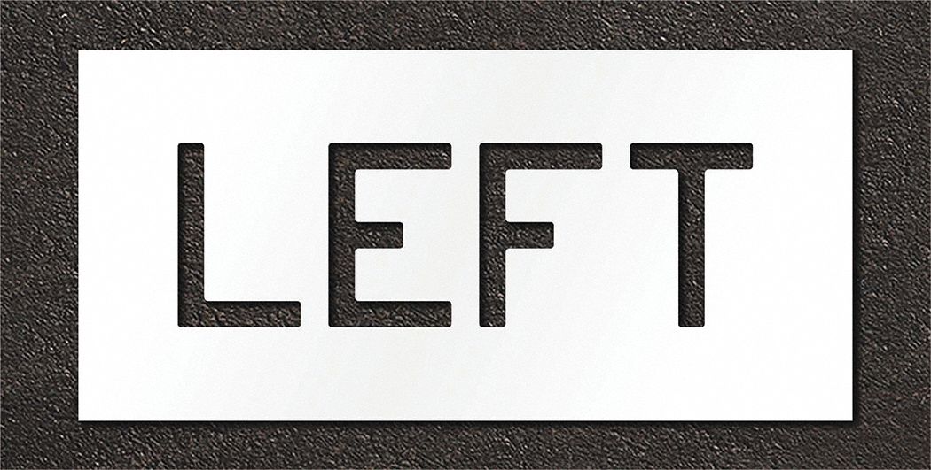 Individual Stencil: Left, 0.125 in Thick, 12 in Overall Ht, 24 in Overall Wd, Highway Gothic