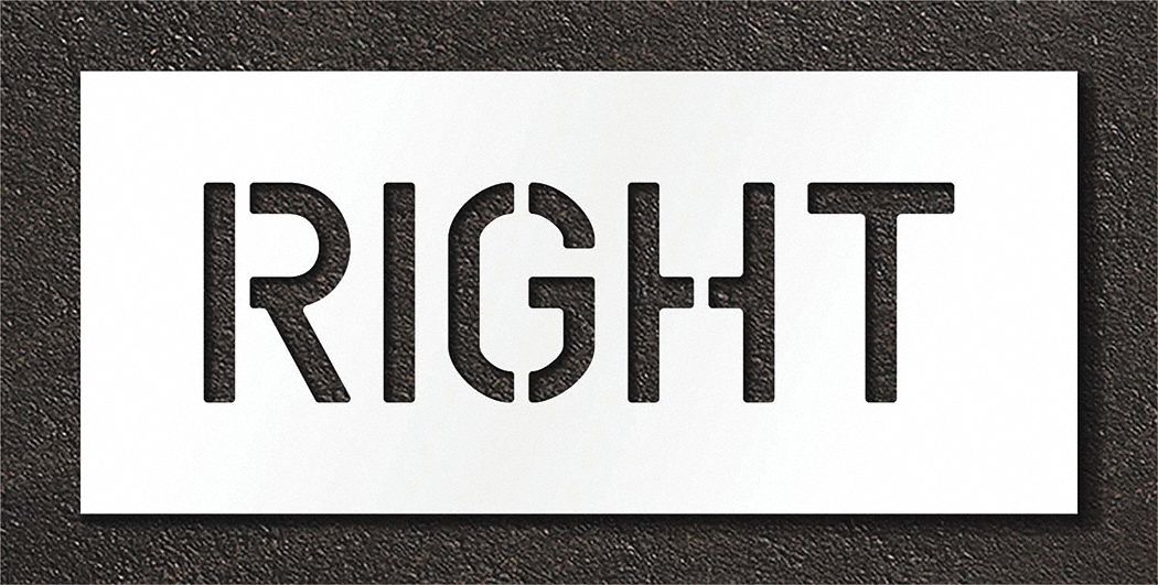 Individual Stencil: Right, 0.125 in Thick, 12 in Overall Ht, 26 in Overall Wd, Highway Gothic