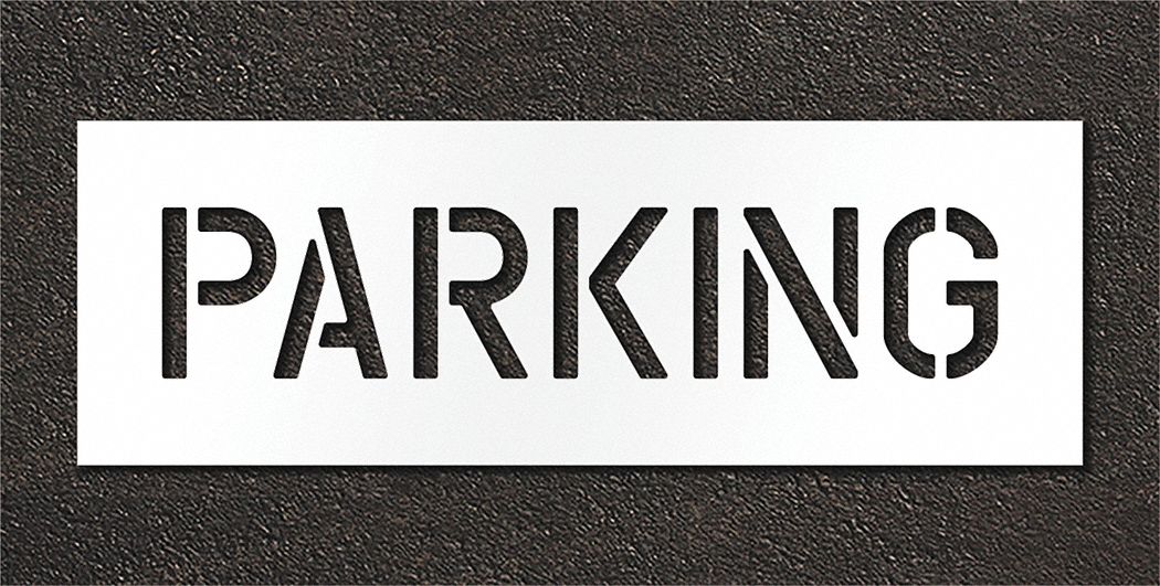 Individual Stencil: Parking, 0.125 in Thick, 12 in Overall Ht, 36 in Overall Wd, Highway Gothic