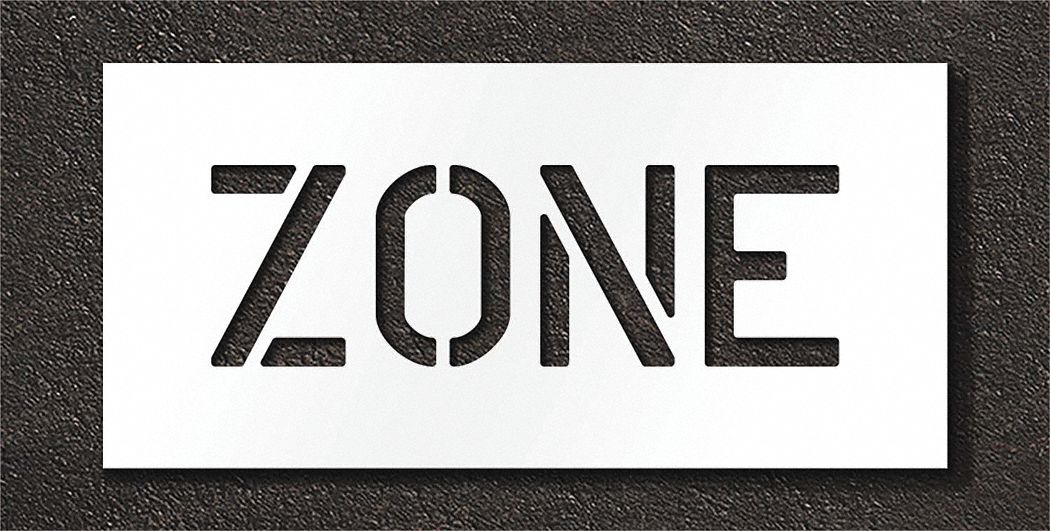 Individual Stencil: Zone, 0.125 in Thick, 12 in Overall Ht, 24 in Overall Wd, Highway Gothic