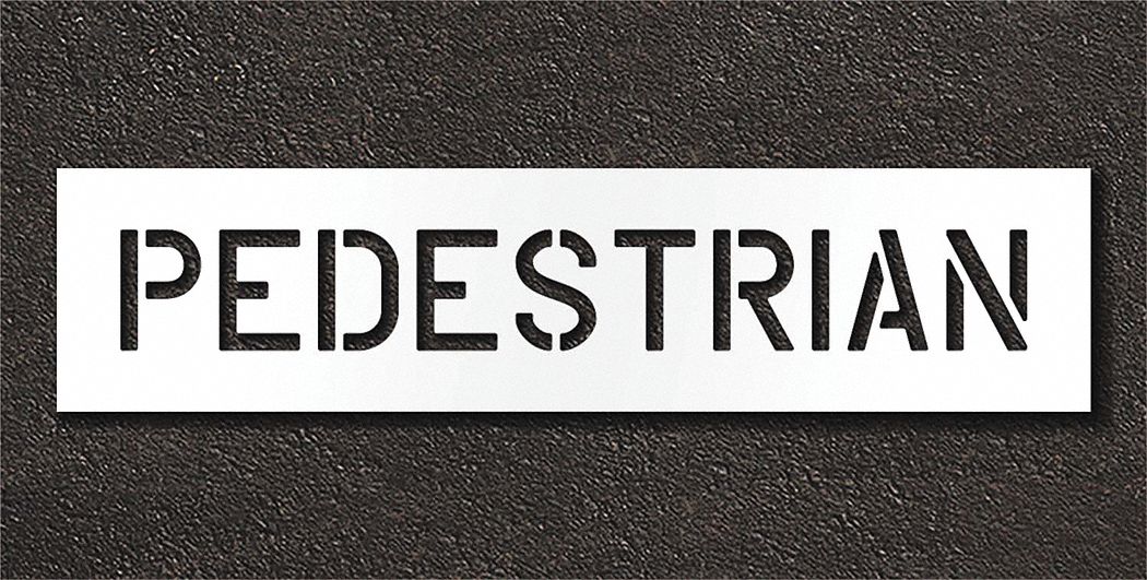 Individual Stencil: Pedestrian, 0.125 in Thick, 12 in Overall Ht, 51 in Overall Wd, Highway Gothic