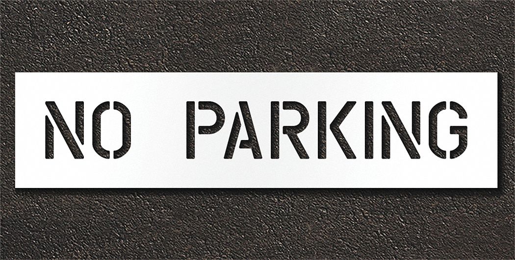Individual Stencil: No Parking, 0.125 in Thick, 12 in Overall Ht, 49 in Overall Wd, Highway Gothic