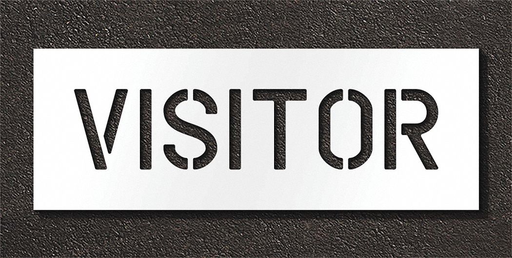 Individual Stencil: Visitor, 0.125 in Thick, 12 in Overall Ht, 33 in Overall Wd, Highway Gothic