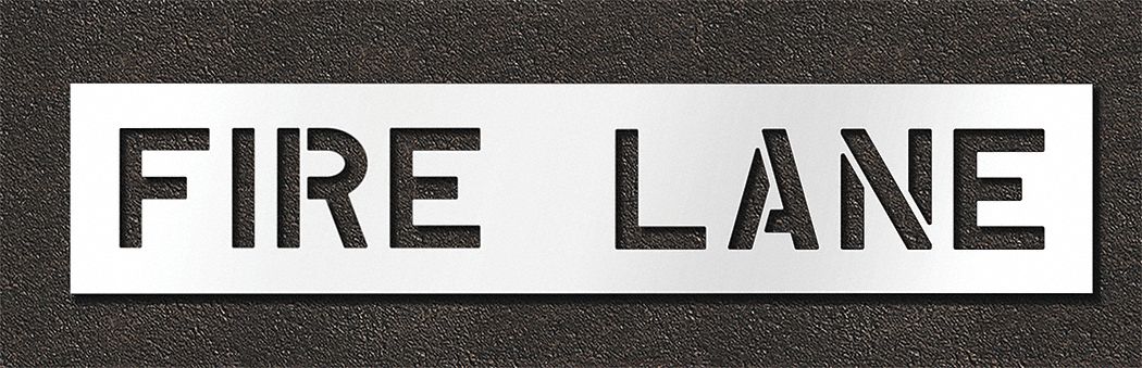 Individual Stencil: Fire Lane, 0.125 in Thick, 14 in Overall Ht, 68 in Overall Wd, Highway Gothic