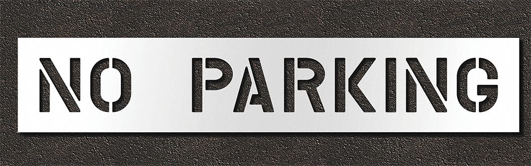 Individual Stencil: No Parking, 0.125 in Thick, 14 in Overall Ht, 74 in Overall Wd, Highway Gothic