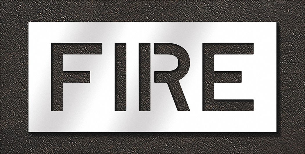 Individual Stencil: Fire, 0.125 in Thick, 16 in Overall Ht, 36 in Overall Wd, Highway Gothic