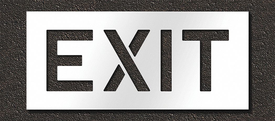 Individual Stencil: Exit, 0.125 in Thick, 16 in Overall Ht, 36 in Overall Wd, Highway Gothic
