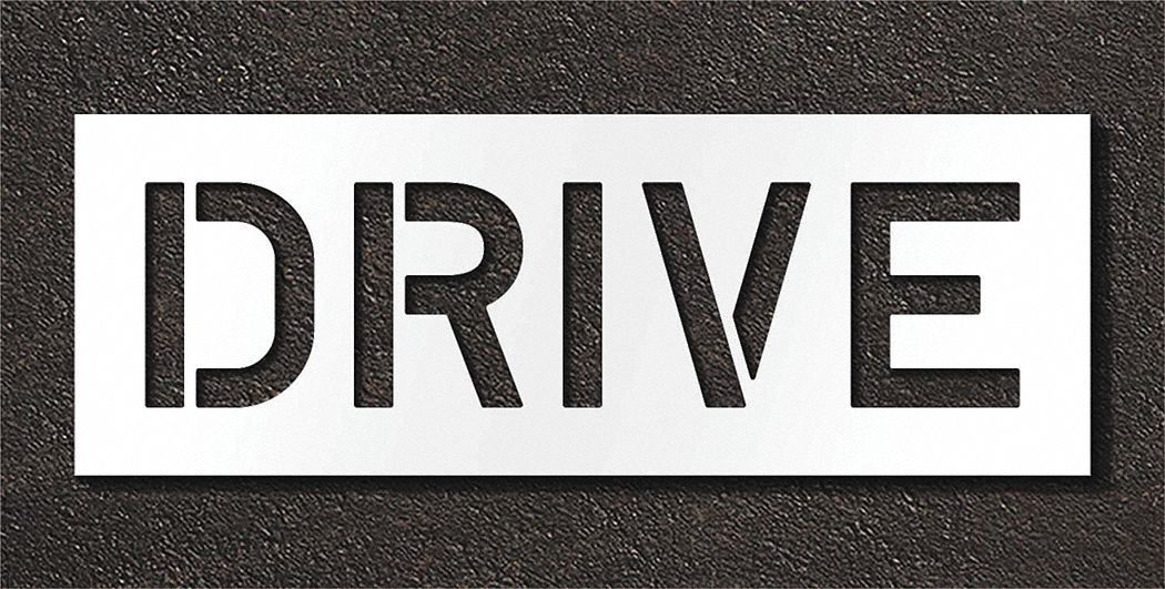 Individual Stencil: Drive, 0.125 in Thick, 16 in Overall Ht, 45 in Overall Wd, Highway Gothic
