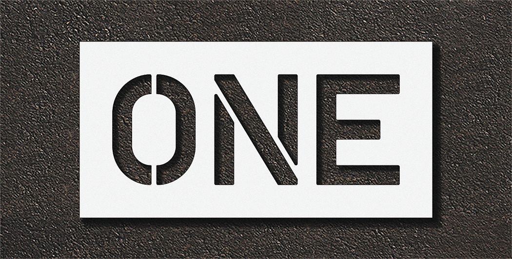 Individual Stencil: One, 0.125 in Thick, 16 in Overall Ht, 32 in Overall Wd, Highway Gothic, Message