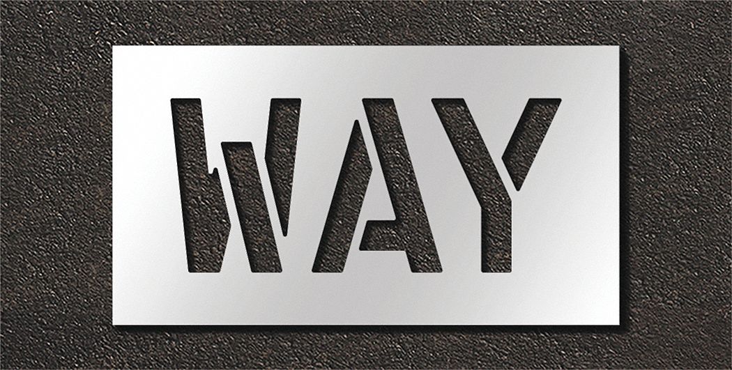 Individual Stencil: Way, 0.125 in Thick, 16 in Overall Ht, 29 in Overall Wd, Highway Gothic, Message