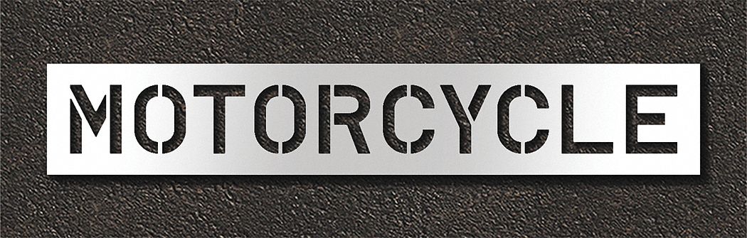 Individual Stencil: Motorcycle, 0.125 in Thick, 16 in Overall Ht, 94 in Overall Wd, Highway Gothic