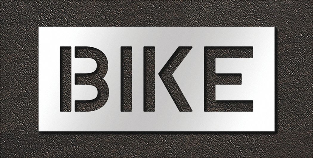 Individual Stencil: Bike, 0.125 in Thick, 16 in Overall Ht, 36 in Overall Wd, Highway Gothic