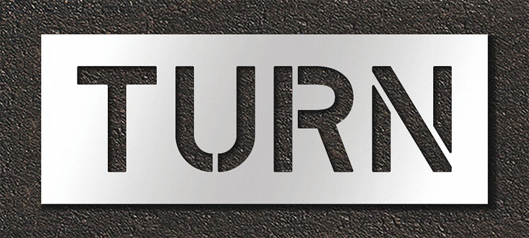Individual Stencil: Turn, 0.125 in Thick, 16 in Overall Ht, 42 in Overall Wd, Highway Gothic