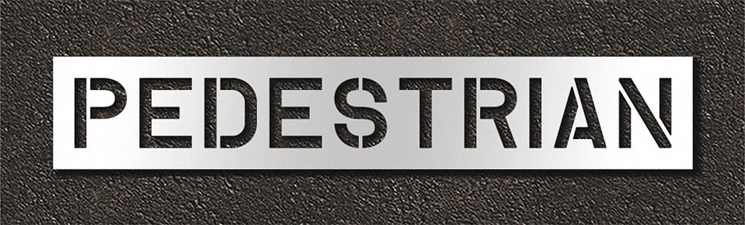 Individual Stencil: Pedestrian, 0.125 in Thick, 16 in Overall Ht, 91 in Overall Wd, Highway Gothic