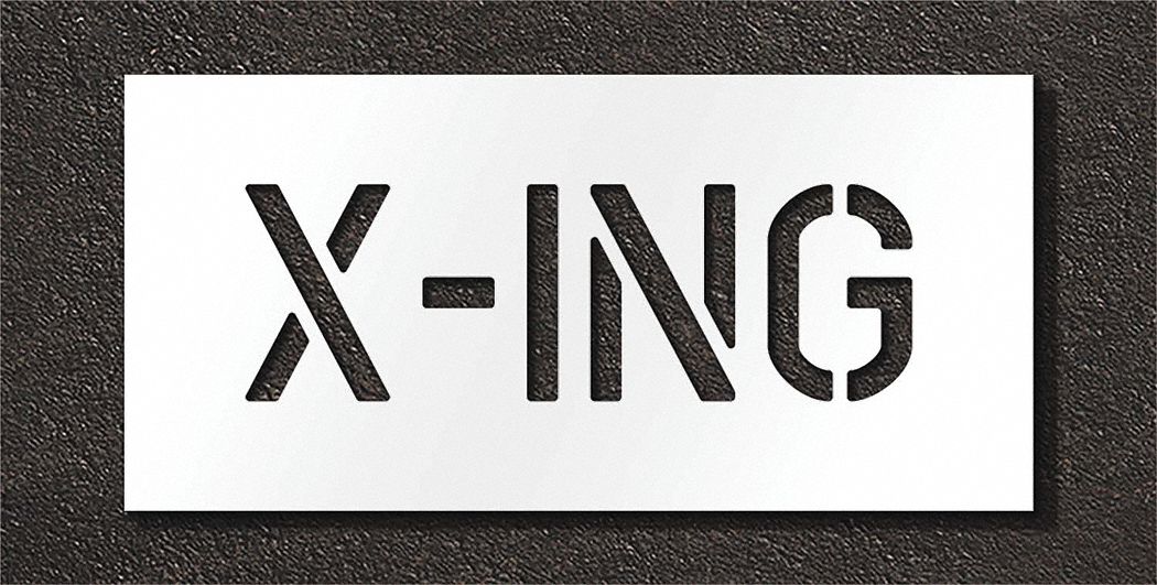 Individual Stencil: X-Ing, 0.125 in Thick, 12 in Overall Ht, 25 in Overall Wd, Highway Gothic