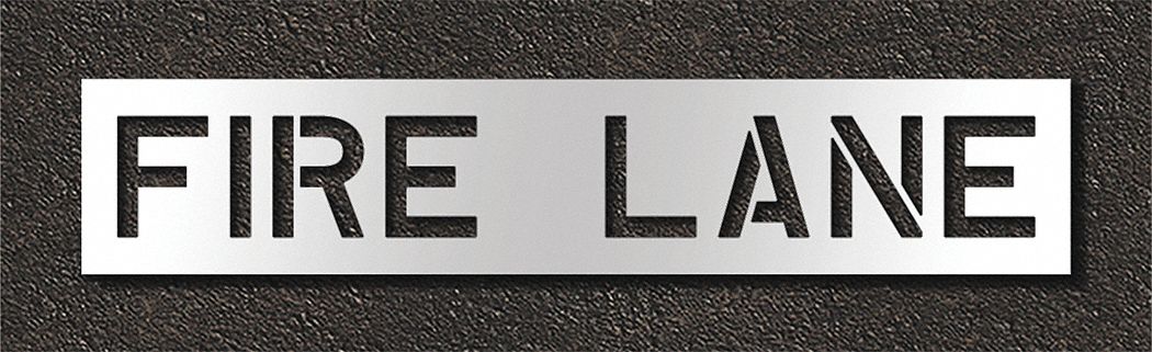 Individual Stencil: Fire Lane, 0.125 in Thick, 16 in Overall Ht, 81 in Overall Wd, Highway Gothic