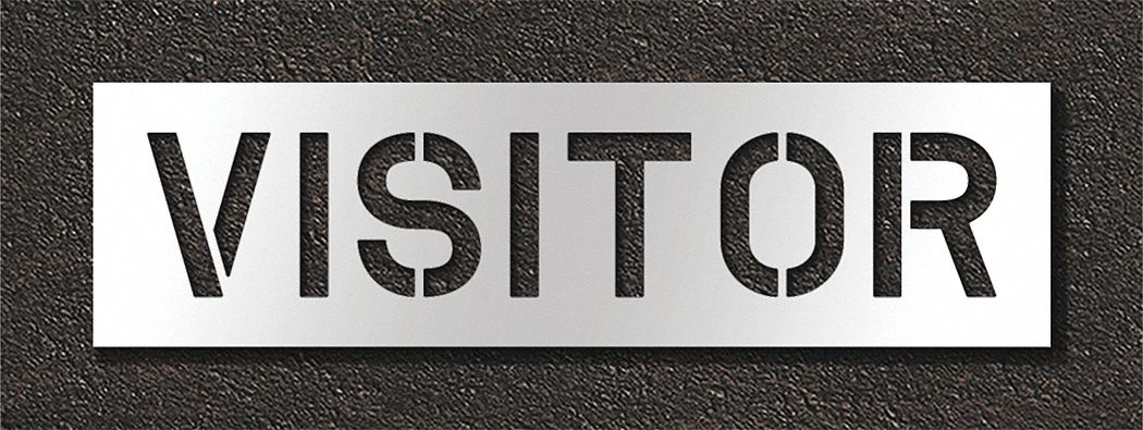 Individual Stencil: Visitor, 0.125 in Thick, 16 in Overall Ht, 58 in Overall Wd, Highway Gothic