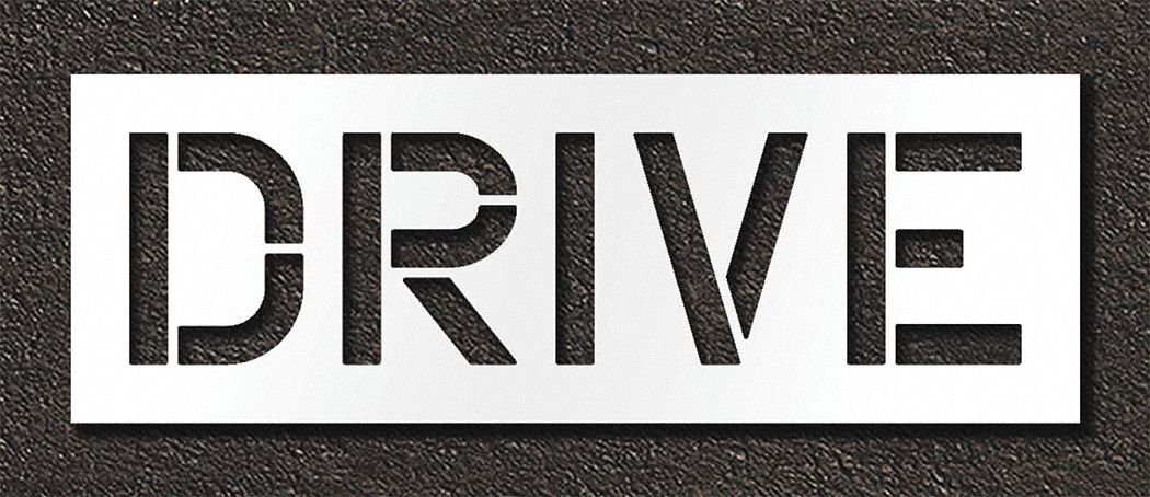 Individual Stencil: Drive, 0.125 in Thick, 18 in Overall Ht, 52 in Overall Wd, Highway Gothic