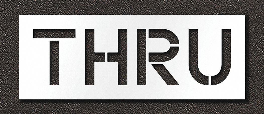Individual Stencil: Thru, 0.125 in Thick, 18 in Overall Ht, 48 in Overall Wd, Highway Gothic