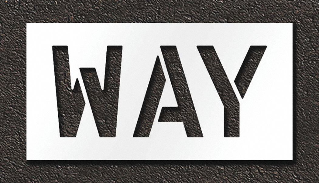 Individual Stencil: Way, 0.125 in Thick, 18 in Overall Ht, 34 in Overall Wd, Highway Gothic, Message