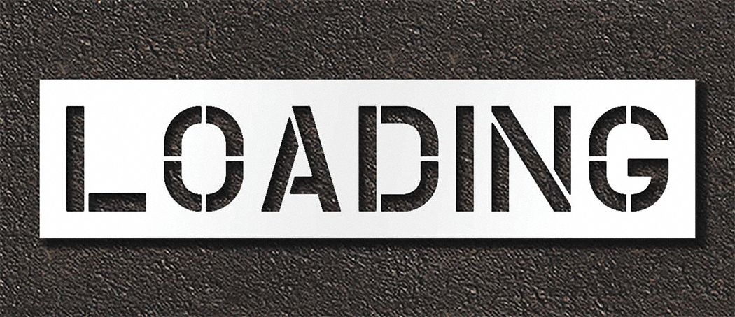 Individual Stencil: Loading, 0.125 in Thick, 18 in Overall Ht, 74 in Overall Wd, Highway Gothic