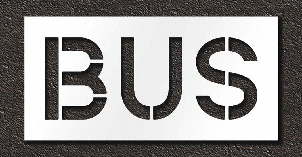 Individual Stencil: Bus, 0.125 in Thick, 18 in Overall Ht, 36 in Overall Wd, Highway Gothic, Message