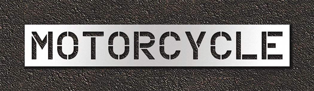 Individual Stencil: Motorcycle, 0.125 in Thick, 18 in Overall Ht, 114 in Overall Wd, Highway Gothic