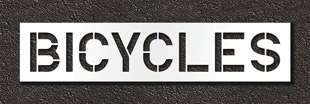 Individual Stencil: Bicycles, 0.125 in Thick, 18 in Overall Ht, 83 in Overall Wd, Highway Gothic