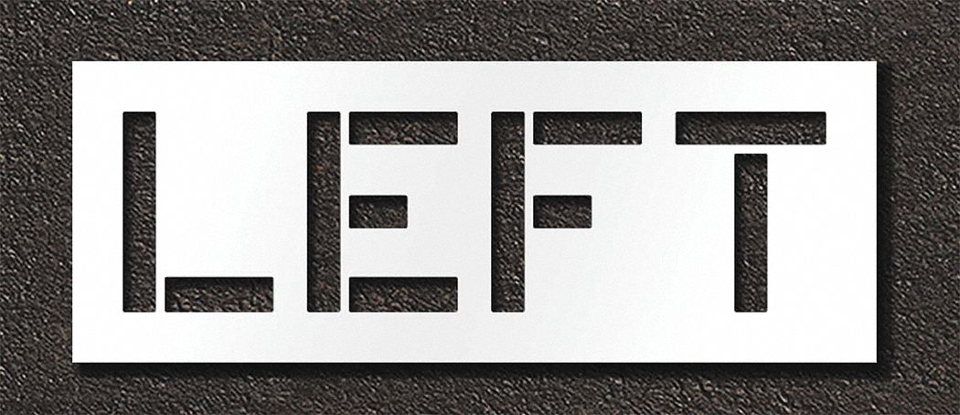 Individual Stencil: Left, 0.125 in Thick, 18 in Overall Ht, 48 in Overall Wd, Highway Gothic