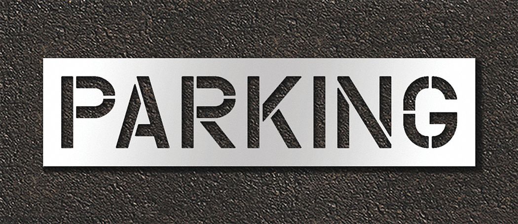 Individual Stencil: Parking, 0.125 in Thick, 18 in Overall Ht, 72 in Overall Wd, Highway Gothic