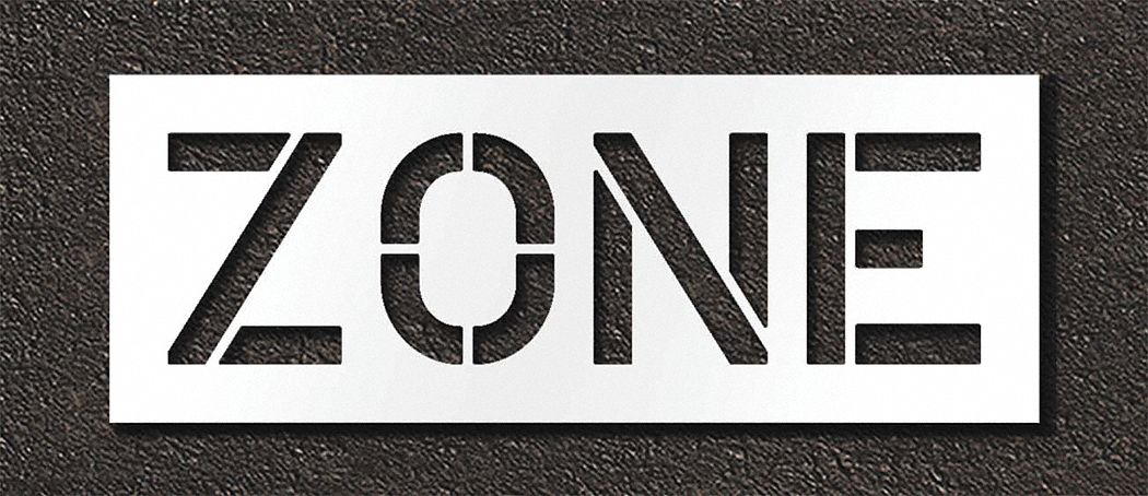 Individual Stencil: Zone, 0.125 in Thick, 18 in Overall Ht, 48 in Overall Wd, Highway Gothic