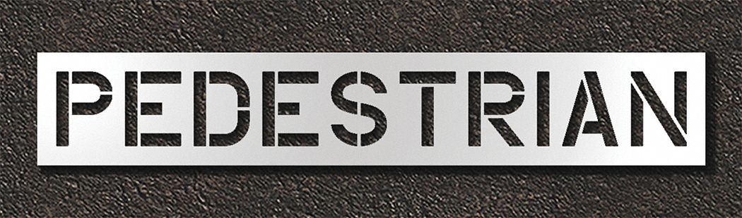 Individual Stencil: Pedestrian, 0.125 in Thick, 18 in Overall Ht, 107 in Overall Wd, Highway Gothic