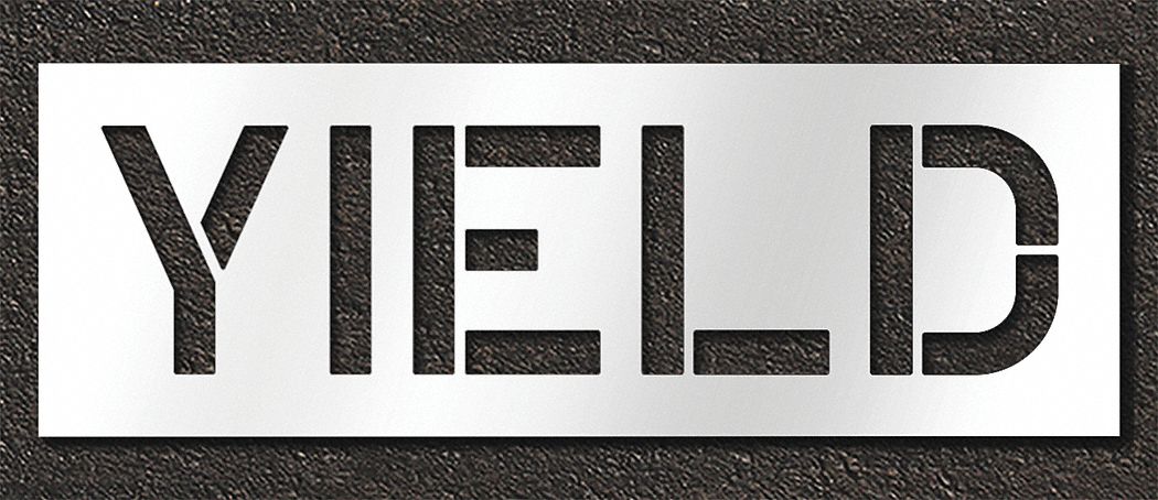 Individual Stencil: Yield, 0.125 in Thick, 18 in Overall Ht, 52 in Overall Wd, Highway Gothic