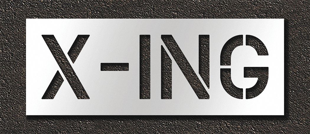 Individual Stencil: X-Ing, 0.125 in Thick, 18 in Overall Ht, 48 in Overall Wd, Highway Gothic