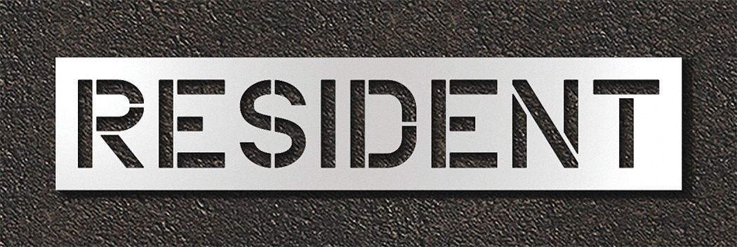 Individual Stencil: Resident, 0.125 in Thick, 18 in Overall Ht, 85 in Overall Wd, Highway Gothic