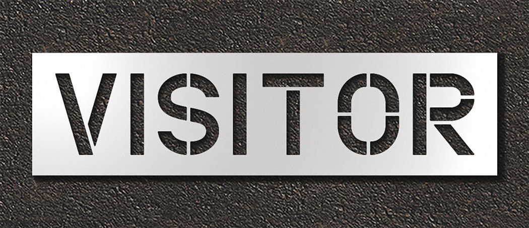 Individual Stencil: Visitor, 0.125 in Thick, 18 in Overall Ht, 68 in Overall Wd, Highway Gothic