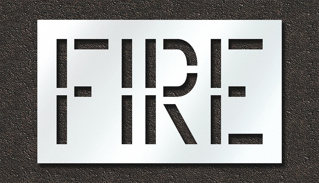 Individual Stencil: Fire, 0.125 in Thick, 24 in Overall Ht, 41 in Overall Wd, Highway Gothic