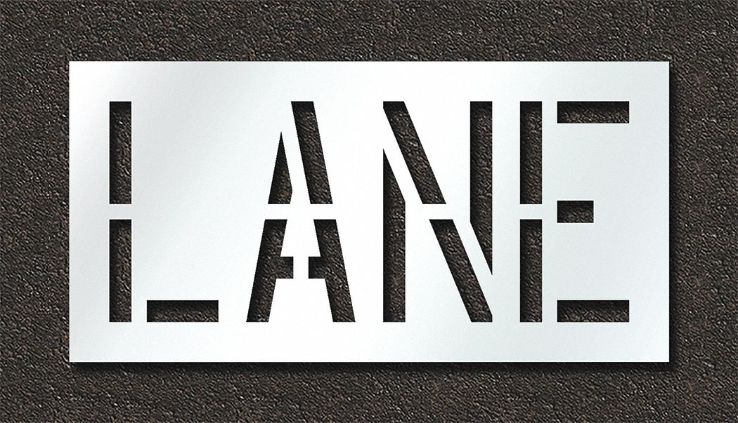 Individual Stencil: Lane, 0.125 in Thick, 24 in Overall Ht, 48 in Overall Wd, Highway Gothic