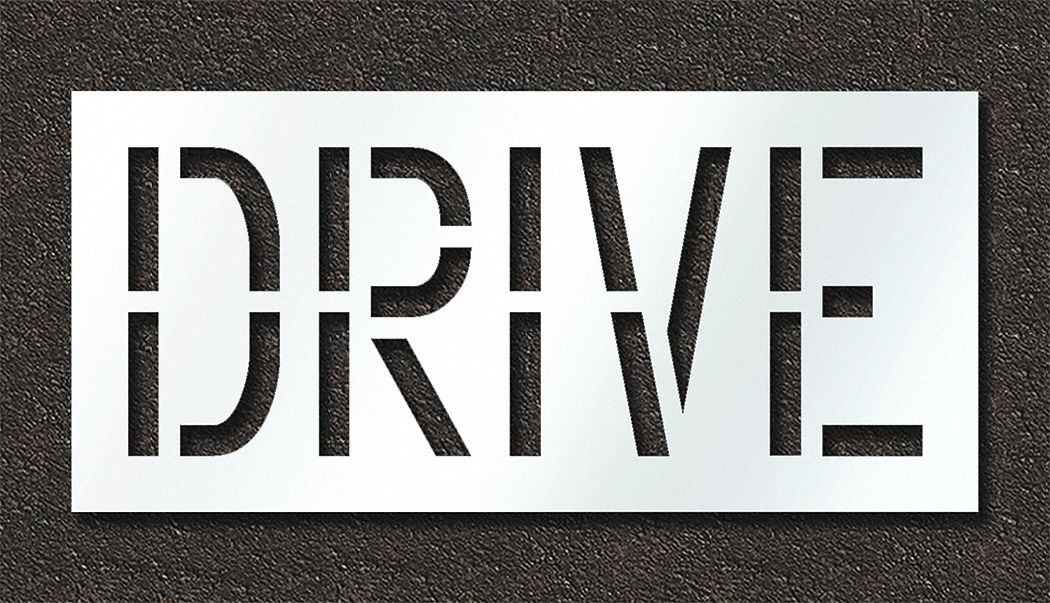 Individual Stencil: Drive, 0.125 in Thick, 24 in Overall Ht, 52 in Overall Wd, Highway Gothic