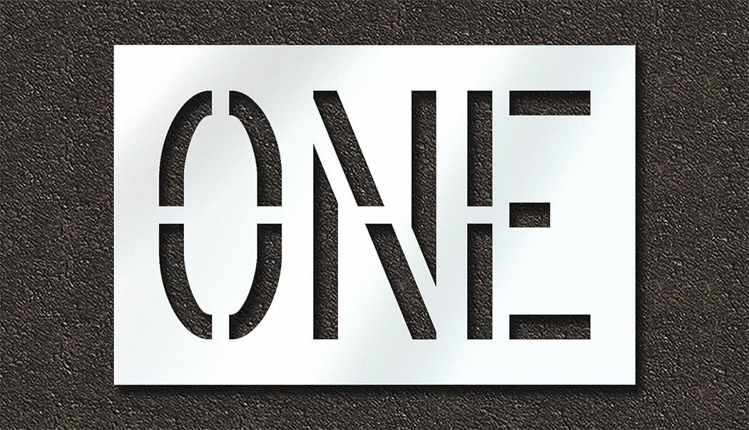 Individual Stencil: One, 0.125 in Thick, 24 in Overall Ht, 37 in Overall Wd, Highway Gothic, Message