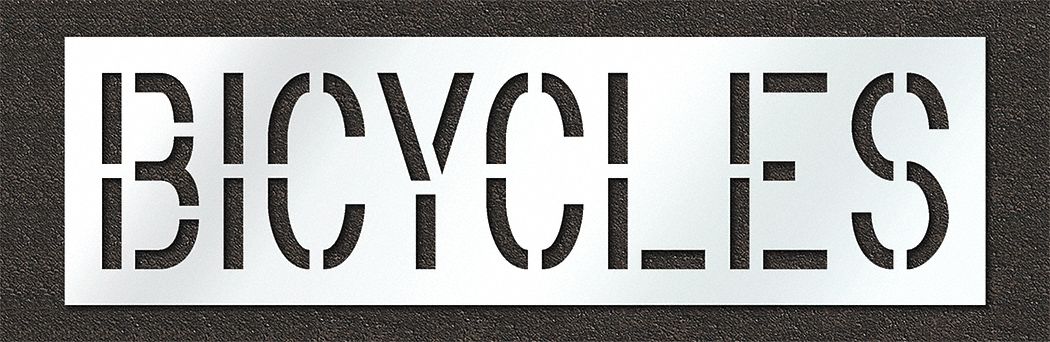 Individual Stencil: Bicycles, 0.125 in Thick, 24 in Overall Ht, 83 in Overall Wd, Highway Gothic