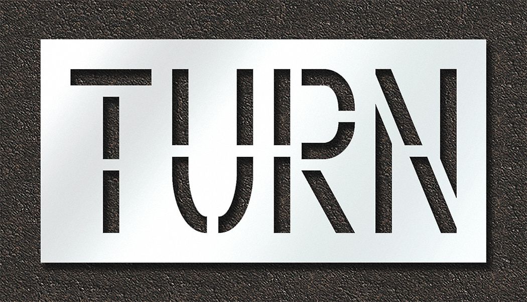 Individual Stencil: Turn, 0.125 in Thick, 24 in Overall Ht, 48 in Overall Wd, Highway Gothic