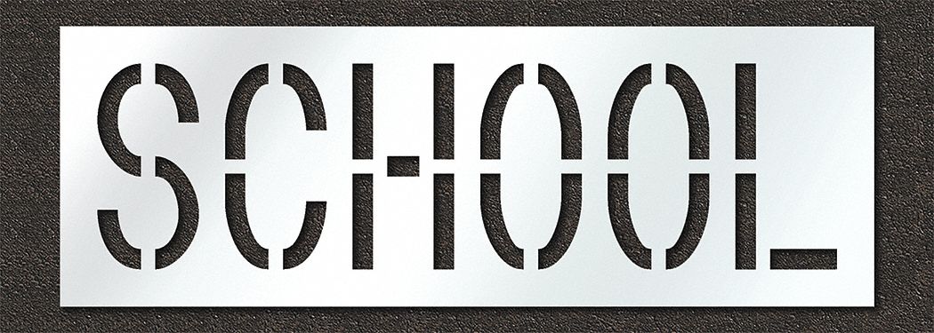 Individual Stencil: School, 0.125 in Thick, 24 in Overall Ht, 70 in Overall Wd, Highway Gothic