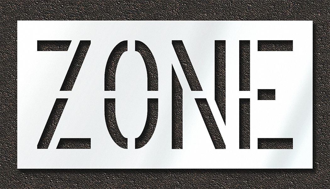 Individual Stencil: Zone, 0.125 in Thick, 24 in Overall Ht, 48 in Overall Wd, Highway Gothic