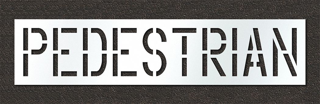 Individual Stencil: Pedestrian, 0.125 in Thick, 24 in Overall Ht, 107 in Overall Wd, Highway Gothic