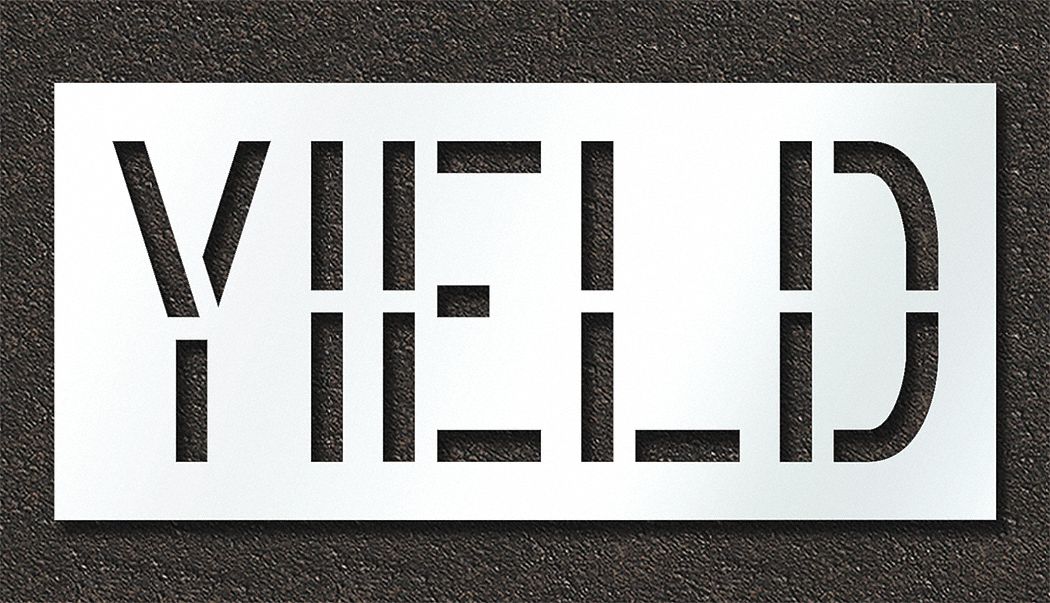 Individual Stencil: Yield, 0.125 in Thick, 24 in Overall Ht, 52 in Overall Wd, Highway Gothic