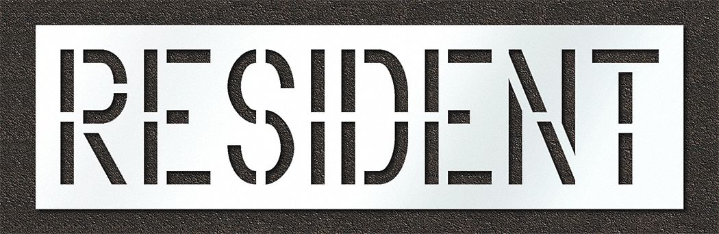 Individual Stencil: Resident, 0.125 in Thick, 24 in Overall Ht, 85 in Overall Wd, Highway Gothic