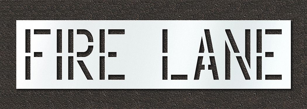 Individual Stencil: Fire Lane, 0.125 in Thick, 24 in Overall Ht, 96 in Overall Wd, Highway Gothic