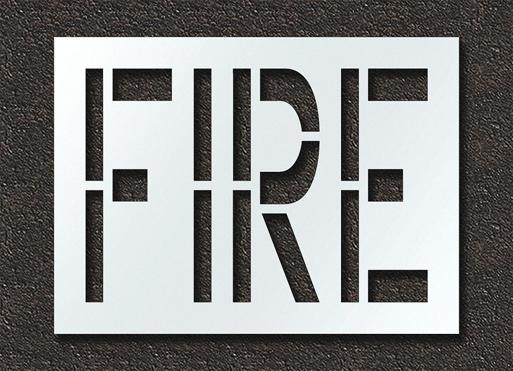 Individual Stencil: Fire, 0.125 in Thick, 30 in Overall Ht, 41 in Overall Wd, Highway Gothic